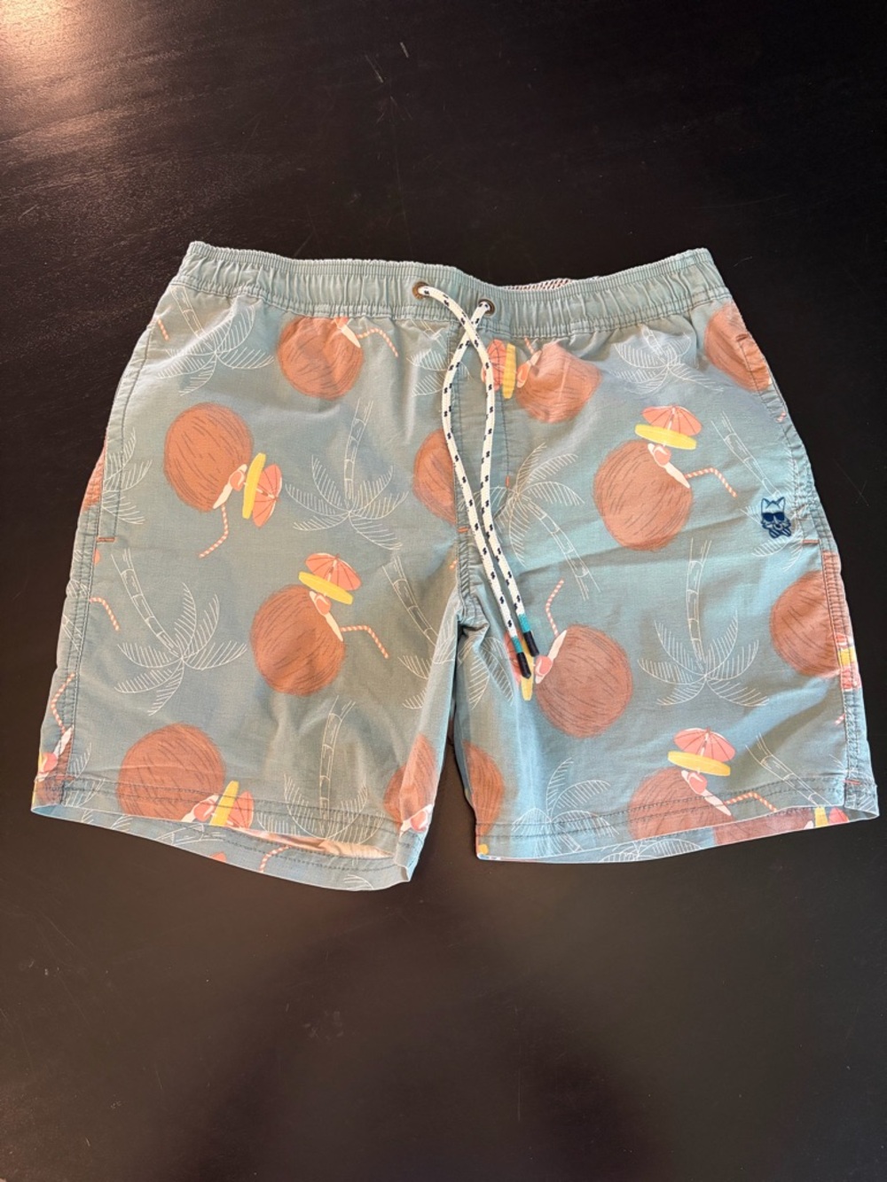 Men's Light Blue Coconut Print Swim Trunks